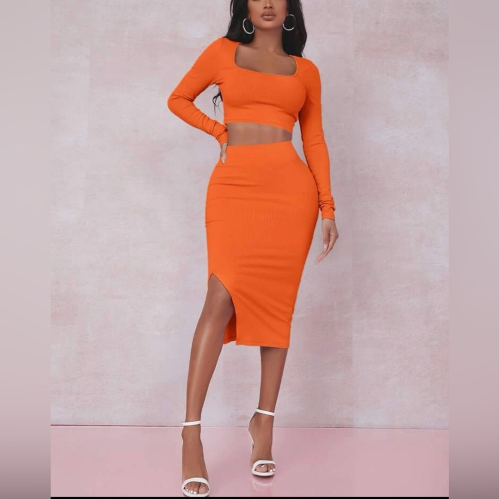Solid Crop Tee & Split Thigh Skirt Set